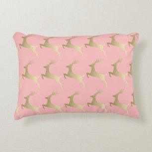 Elegant Gold Pink Christmas Reindeer Pattern Accent Pillow