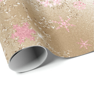 Elegant Gold & Pink Christmas Snowflake Pattern Wrapping Paper