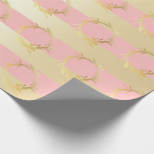 Elegant Gold & Pink Christmas Wreath Pattern Wrapping Paper