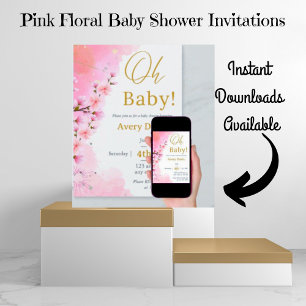 Elegant Gold Pink dogwood floral Baby Shower Invitation