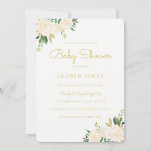 Elegant Gold Pink Floral Baby Shower Invitation