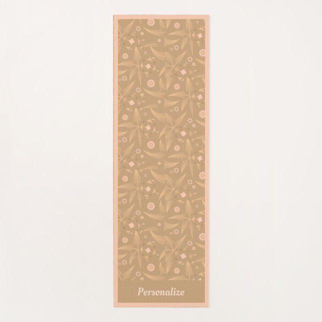 Elegant Gold Pink Foliage Leaves Pattern Zen Yoga Yoga Mat (Front)