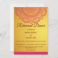 Elegant Gold Pink Paisley Indian Rehearsal Dinner