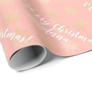 Elegant Gold & Pink Personalized Christmas Pattern Wrapping Paper