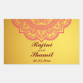 Elegant Gold Pink Red Indian Paisley Wedding Recta Sticker