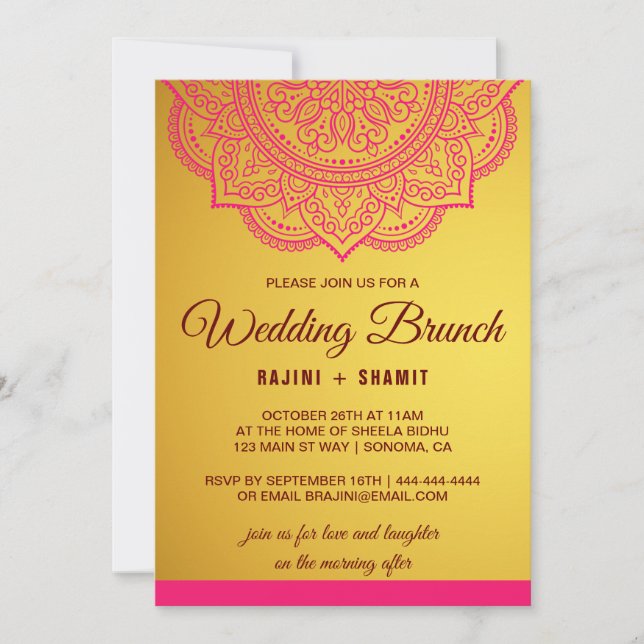 Elegant Gold Pink Red Paisley Wedding Brunch Invit Invitation (Front)