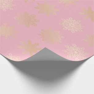 Elegant Gold & Pink Snowflake Christmas Pattern Wrapping Paper