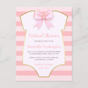 Elegant Gold & Pink Stripes Bow Virtual Shower Invitation Postcard