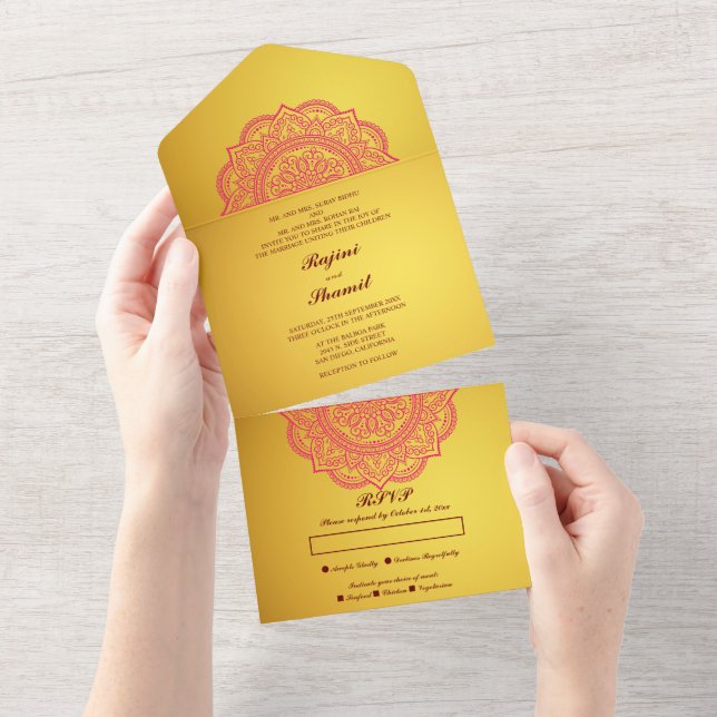 Elegant Gold Pink Wedding (no Env needed)  All In  One Invitation (Tearaway)