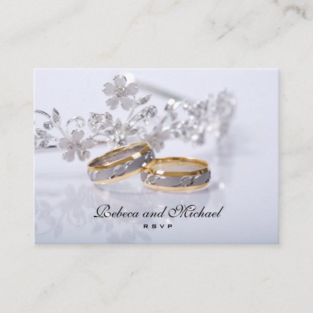 Elegant Gold / Platinum Wedding Band RSVP Card (Front)