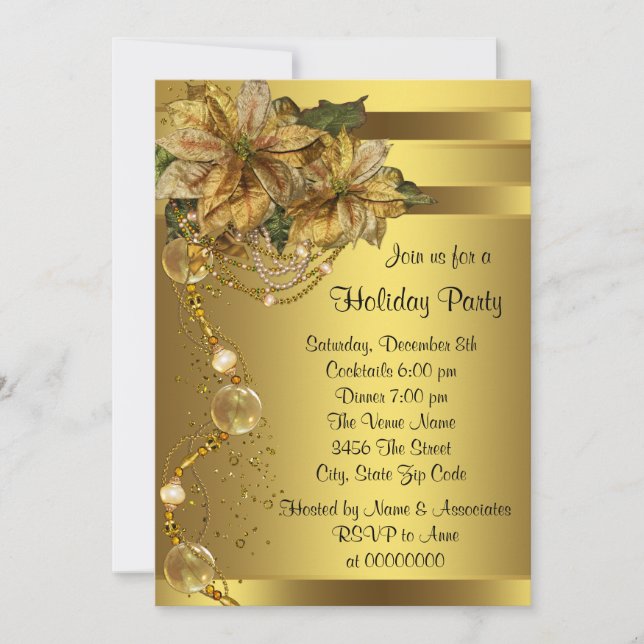 Elegant Gold Poinsettia Christmas Party Invitation (Front)
