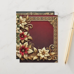 Elegant Gold Poinsettia Frame Scrapbook Paper