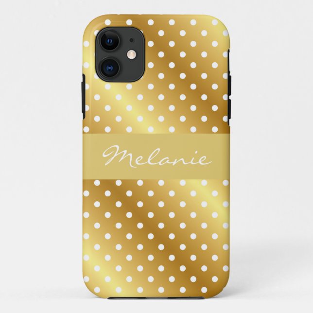 Elegant Gold Polka Dot Monogram iPhone Case (Back)
