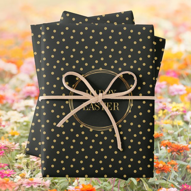 Elegant Gold Polka Dots Christian Happy Easter Wrapping Paper Sheet (Elegant Dark Green Gold Polka Dots Christian Happy Easter Wrapping Paper Sheets)