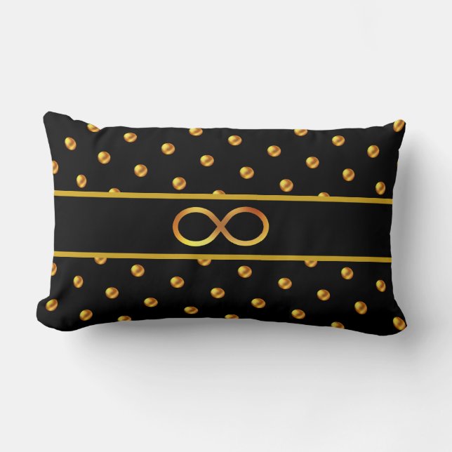 Elegant Gold Polka Dots & Infinity Symbol Lumbar Pillow (Front)