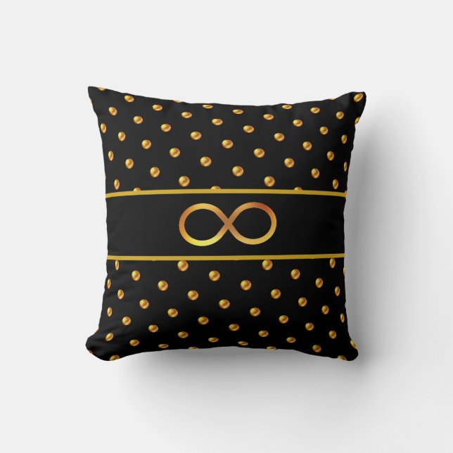 Elegant Gold Polka Dots & Infinity Symbol Throw Pillow (Front)