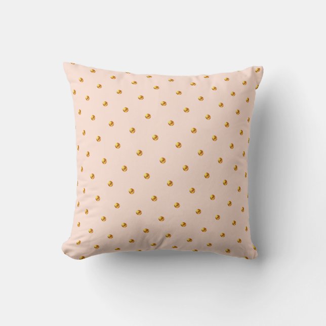 Elegant Gold Polka Dots on Coral Pink Throw Pillow (Front)
