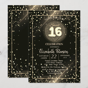 Elegant Gold Polka Dots ,Sweet 16 Party Invitation