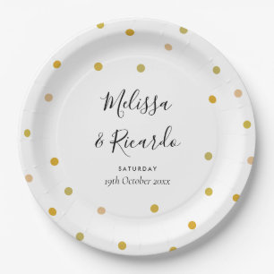 Elegant Gold Polka Dots Wedding Paper Plate