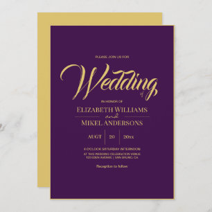 Elegant Gold Purple Budget Wedding Invitation