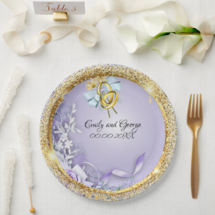 Elegant Gold Purple Customisable Wedding  Paper Plate
