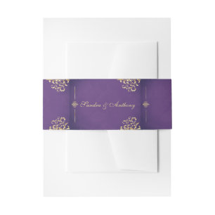 Elegant Gold & Purple Damask wedding Belly Band Invitation Belly Band