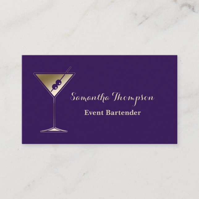 Elegant Gold Purple Événement Bartender Carte de v (Devant)
