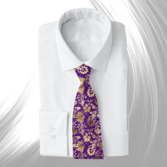 Elegant Gold Purple Floral Tie (Creator Uploaded)