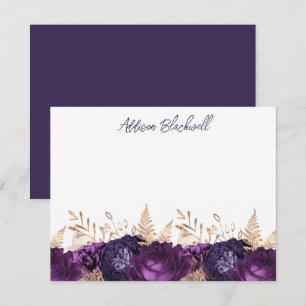 Elegant Gold Purple Flowers Personalized Name Card