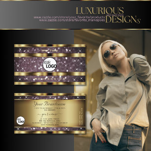 Elegant Gold Purple Glitter Sparkle Stars Logo Business Card