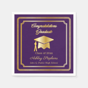 Elegant Gold   Purple Grad Cap Class of 2019 Napkin