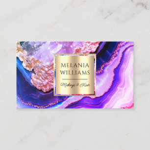 Elegant Gold Purple Marble Agate Geode QR Code Business Card