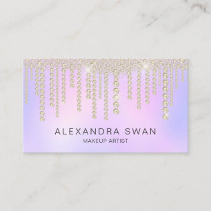 Elegant gold purple pink diamonds makeup artist business card