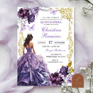 Elegant Gold Purple Princess Quinceanera Invitation