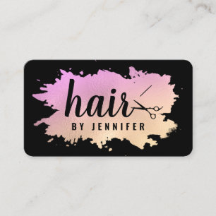 Elegant gold & purple scissors hairstylist business card