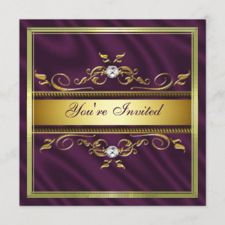 Elegant Gold Purple Silk/Satin Party Invitation Te