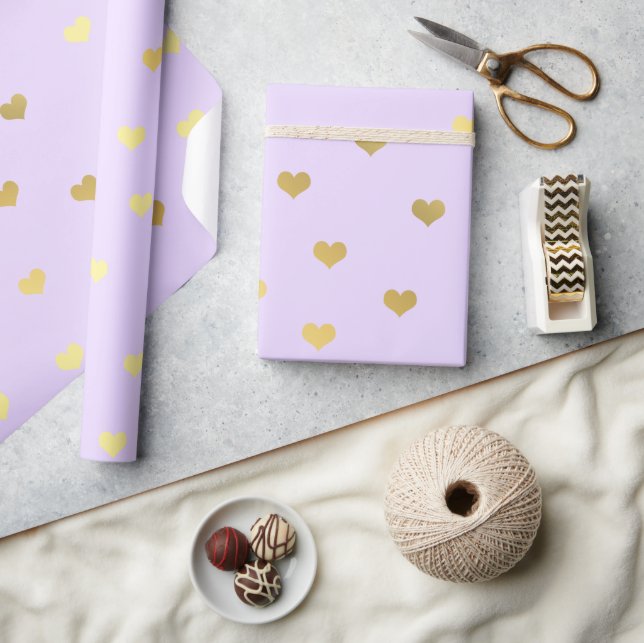 Elegant gold purple Valentine's day heart pattern Wrapping Paper (Crafts)