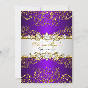Elegant Gold Purple Vintage Glamour Quinceanera Invitation