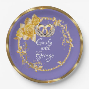 Elegant Gold Purple Wedding Personalised Paper Plate