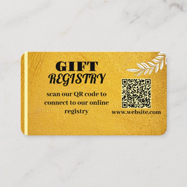 Elegant Gold QR Code Gift Registry Insert Card (Front)