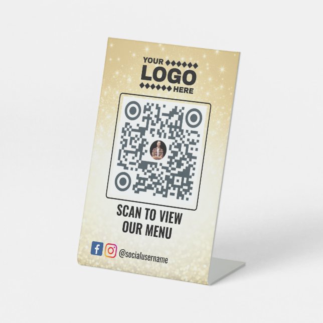 Elegant Gold QR Code Menu Signe : No Contact Table (Recto)
