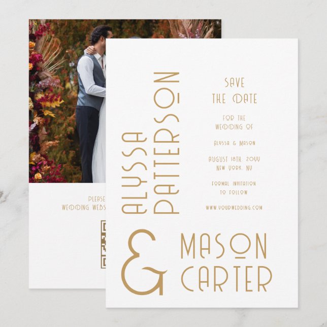 Elegant Gold QR Code Photo Wedding Save The Date (Front/Back)