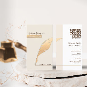 Elegant Gold quill pen Ivory Notary Public Qr Code Business Card