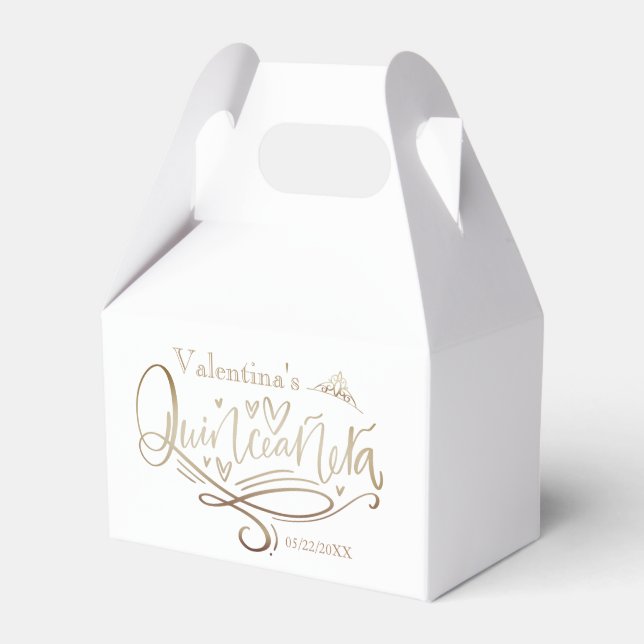 Elegant Gold Quinceañera Favor Box (Front Side)