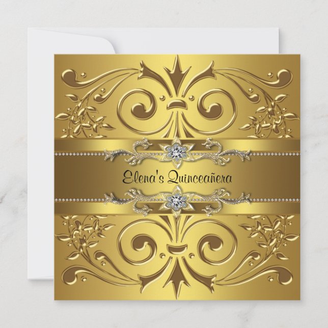 Elegant Gold Quinceanera Invitation (Front)
