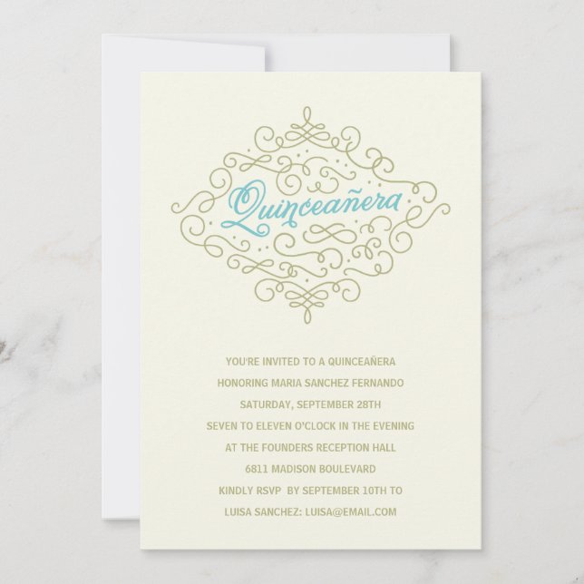 Elegant Gold Quinceanera Party Invitation (Front)