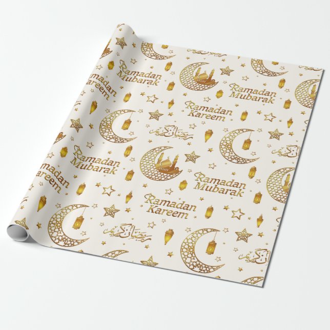 Elegant Gold Ramadan Greeting Arabic Calligraphy Wrapping Paper (Unrolled)