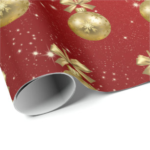 Elegant Gold & Red Christmas Ornament Pattern Wrapping Paper