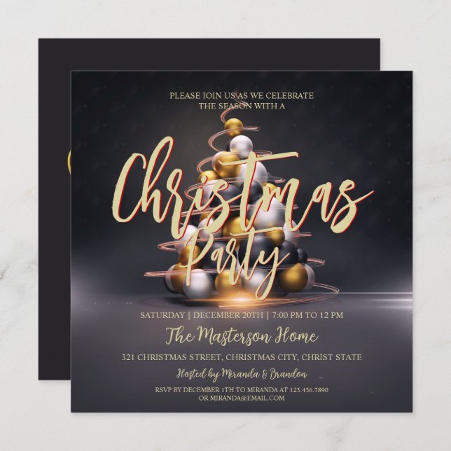 Elegant Gold Red Christmas Party Invitation (Front/Back)