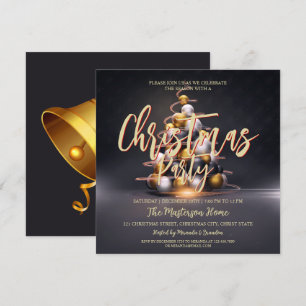Elegant Gold Red Christmas Party Invitation